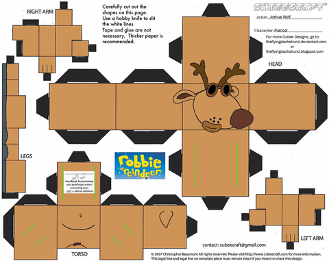 Çocuklar İçin  Robie the Reindeer Toys Kağıt Kübik Oyuncaklar Şablonu  