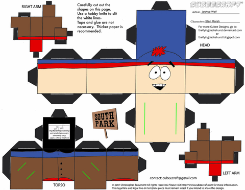 Çocuklar İçin  South Park Kağıt Kübik Oyuncaklar Şablonu  
