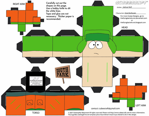 Çocuklar İçin  South Park Kağıt Kübik Oyuncaklar Şablonu  