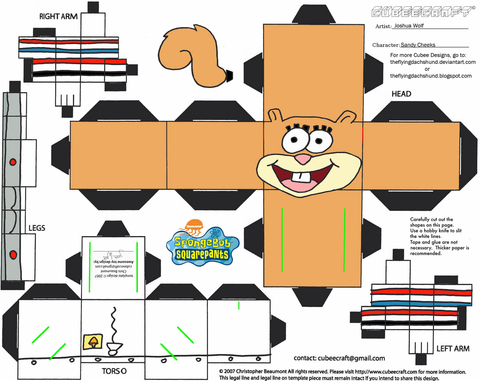 Çocuklar İçin  Spongebob Squarepants Kağıt Kübik Oyuncaklar Şablonu  