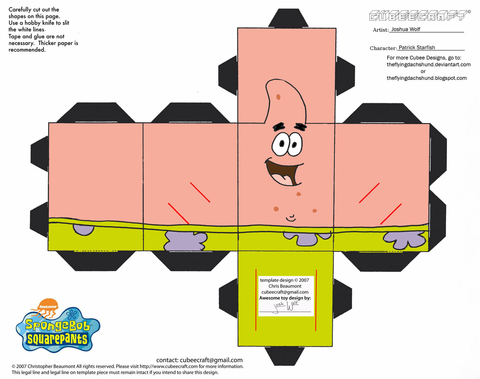 Çocuklar İçin  Spongebob Squarepants Kağıt Kübik Oyuncaklar Şablonu  