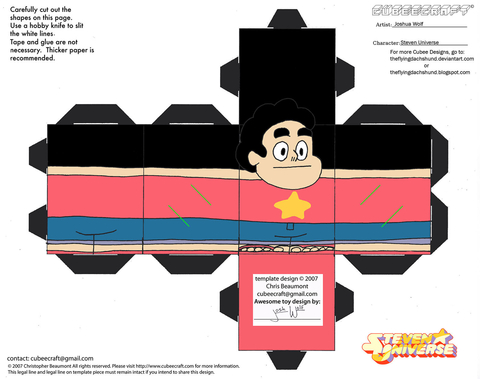 Çocuklar İçin  Steven universe Kağıt Kübik Oyuncaklar Şablonu  