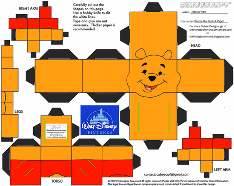 Çocuklar İçin  Winnie the Pooh Kağıt Kübik Oyuncaklar Şablonu  