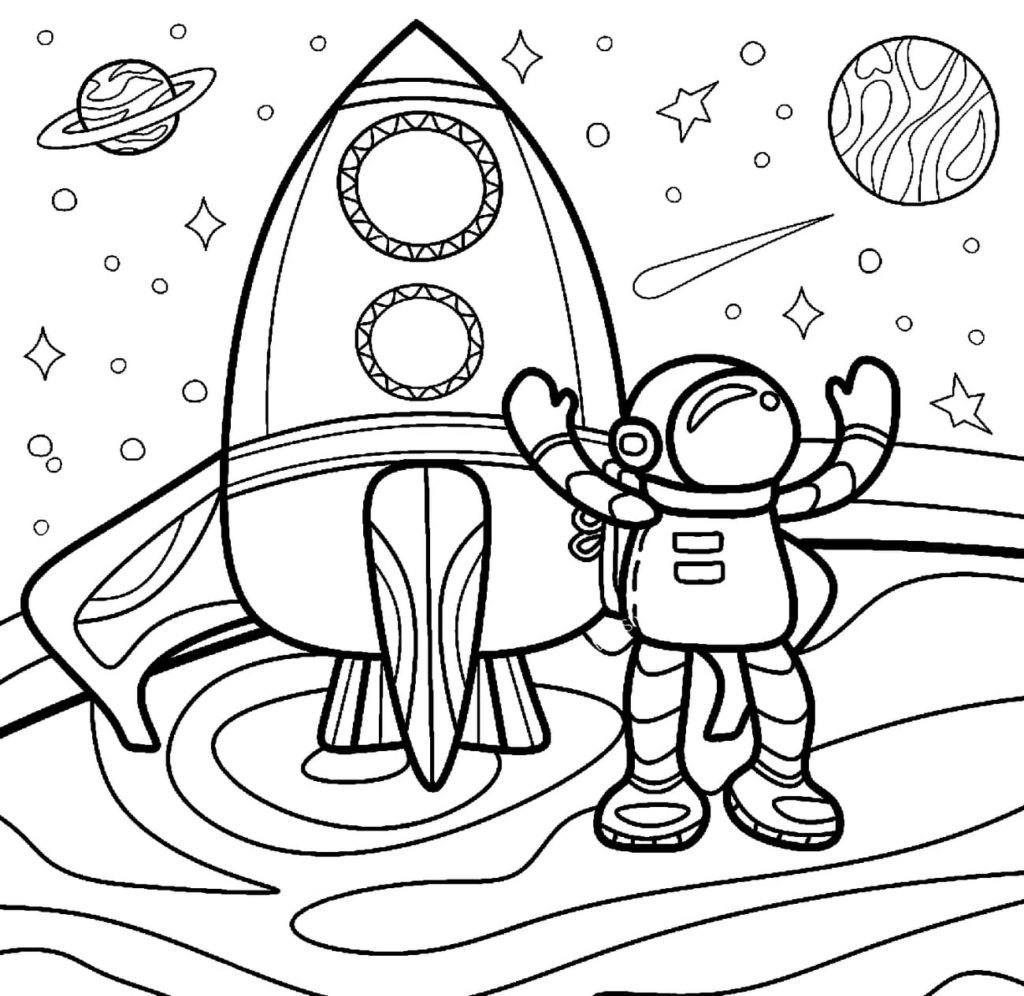 Çocuklar İçin Astronot Boyama Sayfaları 