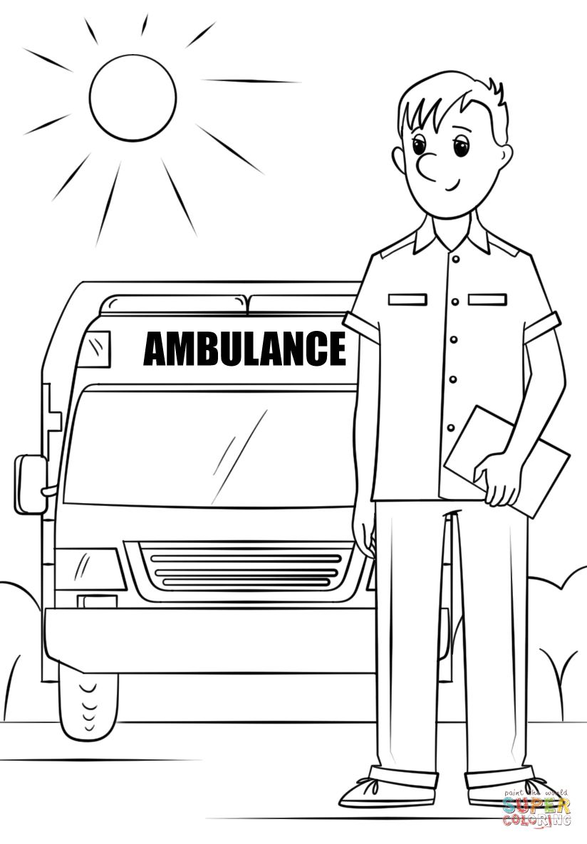 Çocuklar İçin Ambulans Boyama Sayfaları 