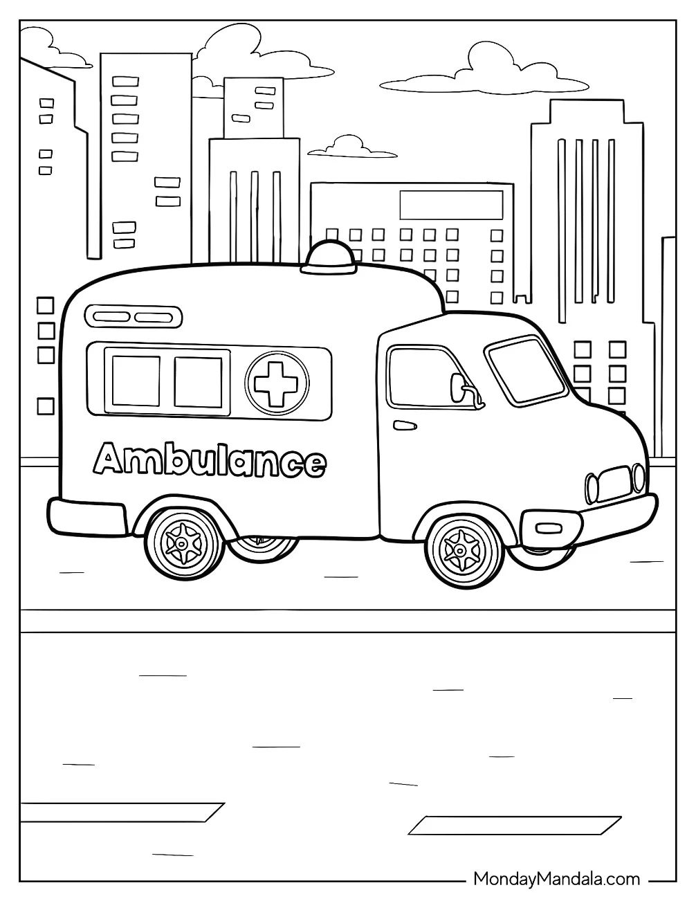 Çocuklar İçin Ambulans Boyama Sayfaları 