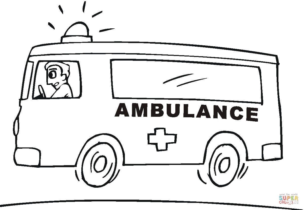 Çocuklar İçin Ambulans Boyama Sayfaları 