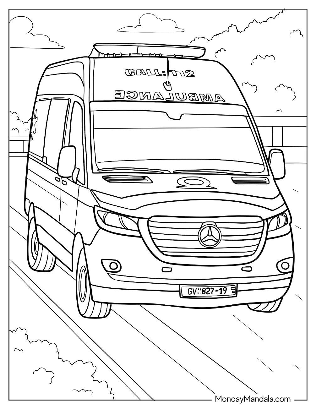 Çocuklar İçin Ambulans Boyama Sayfaları 