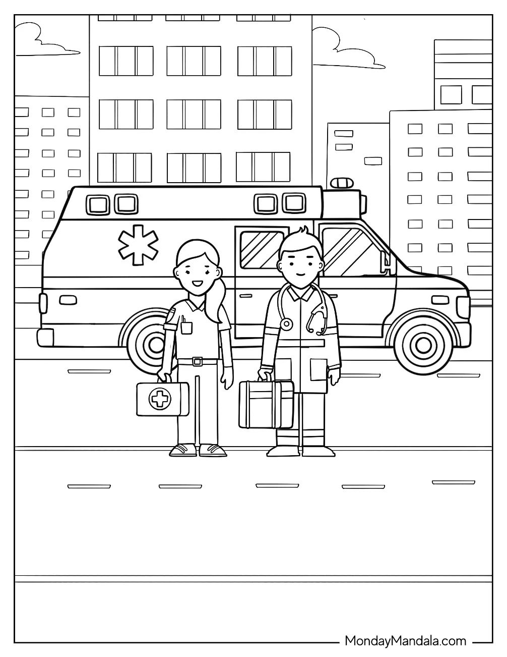 Çocuklar İçin Ambulans Boyama Sayfaları 