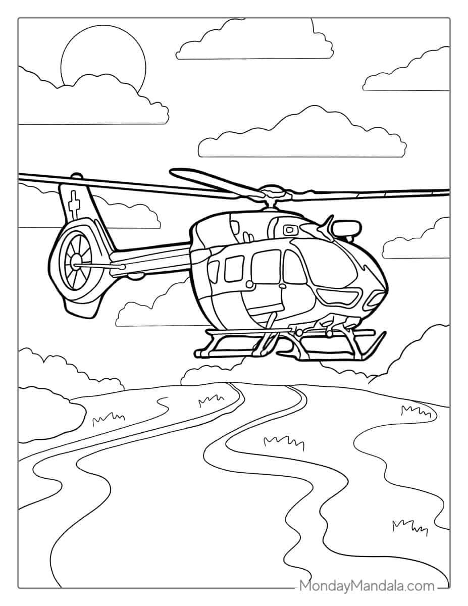 Çocuklar İçin Helikopter Boyama Sayfaları 