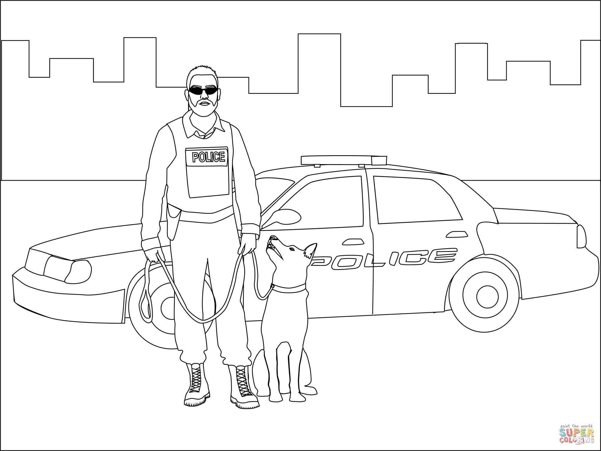 Çocuklar İçin Polis-arabası Boyama Sayfaları 