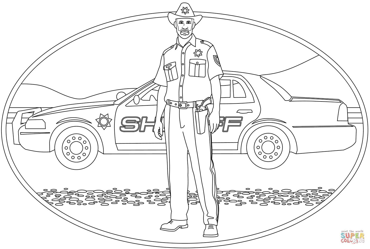 Çocuklar İçin Polis-arabası Boyama Sayfaları 
