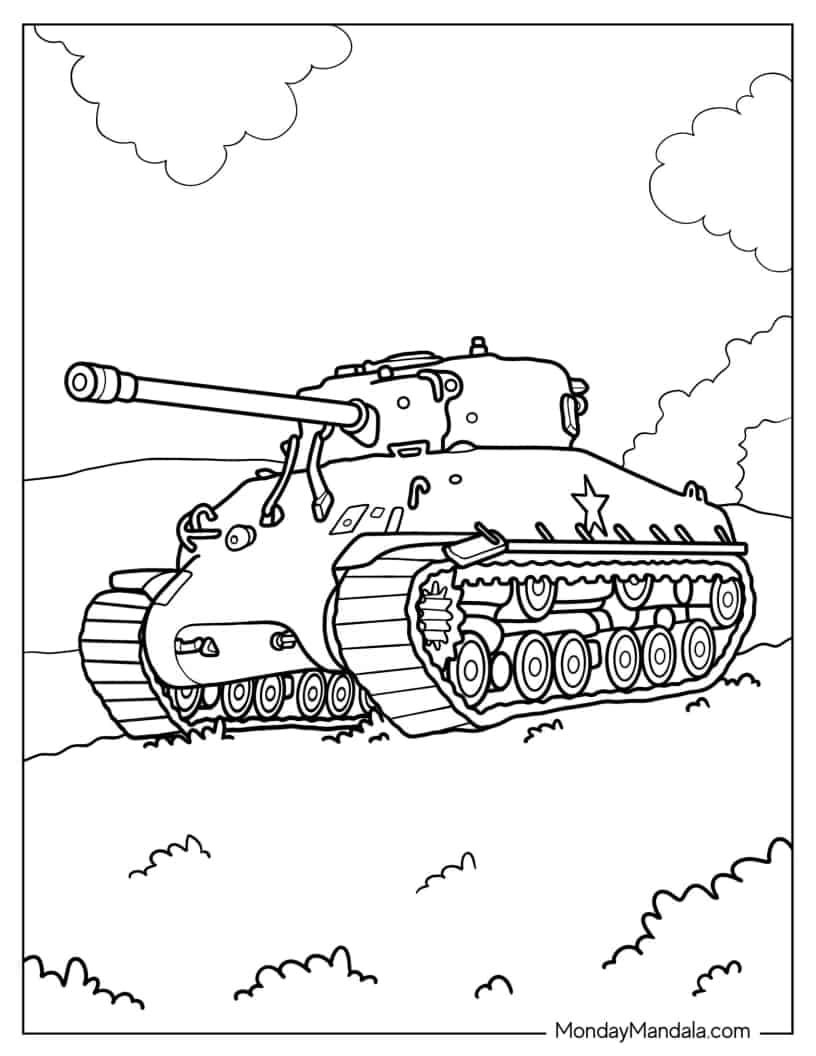 Çocuklar İçin Tank Boyama Sayfaları 