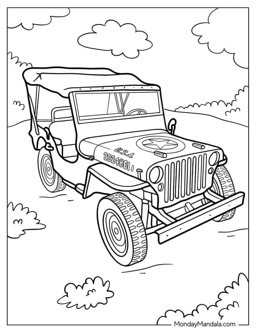 Çocuklar İçin Jeep Boyama Sayfaları 