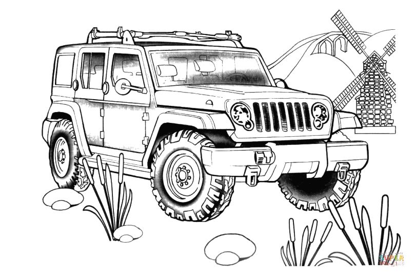 Çocuklar İçin Jeep Boyama Sayfaları 