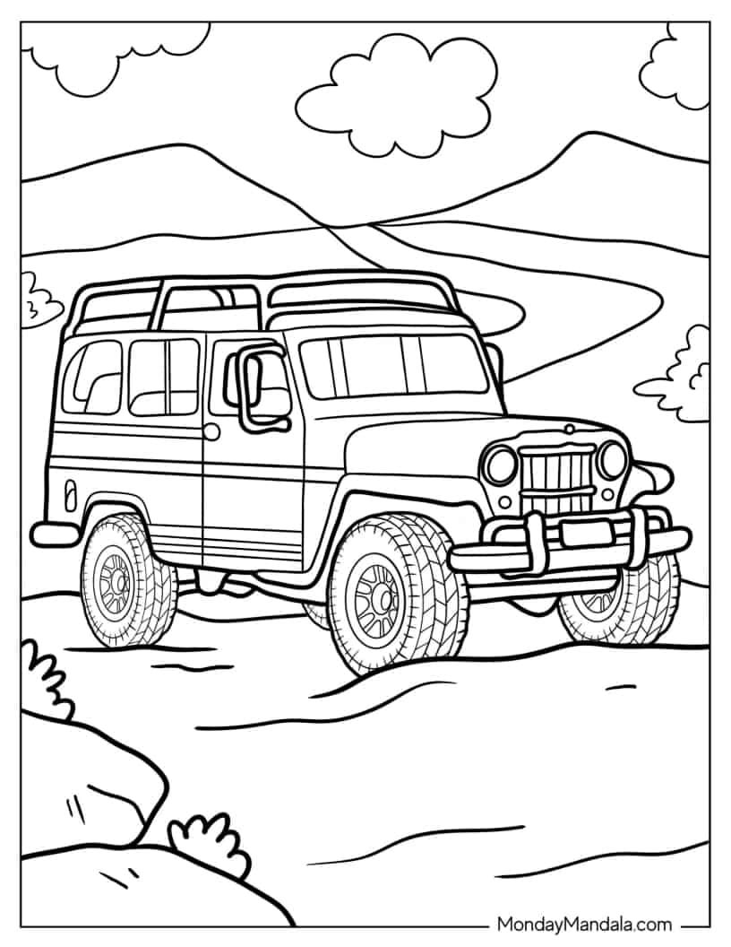 Çocuklar İçin Jeep Boyama Sayfaları 