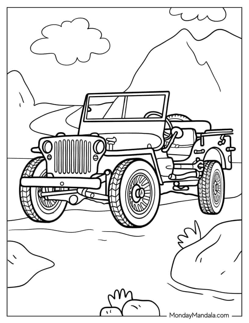 Çocuklar İçin Jeep Boyama Sayfaları 
