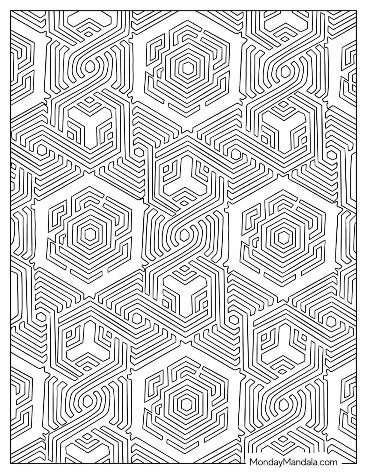 Çocuklar İçin  Yetişkinler için Geometrik Boyama Sayfaları 