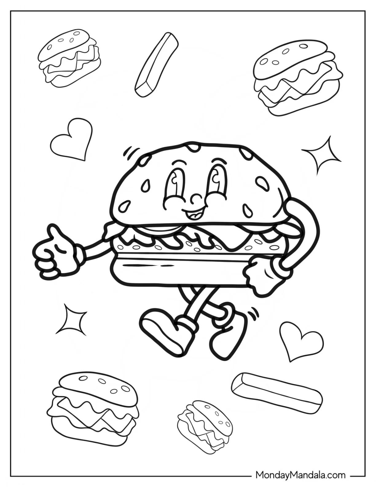 Çocuklar İçin Burger Boyama Sayfaları 
