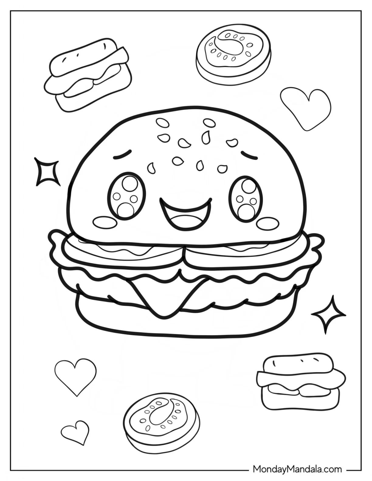 Çocuklar İçin Burger Boyama Sayfaları 