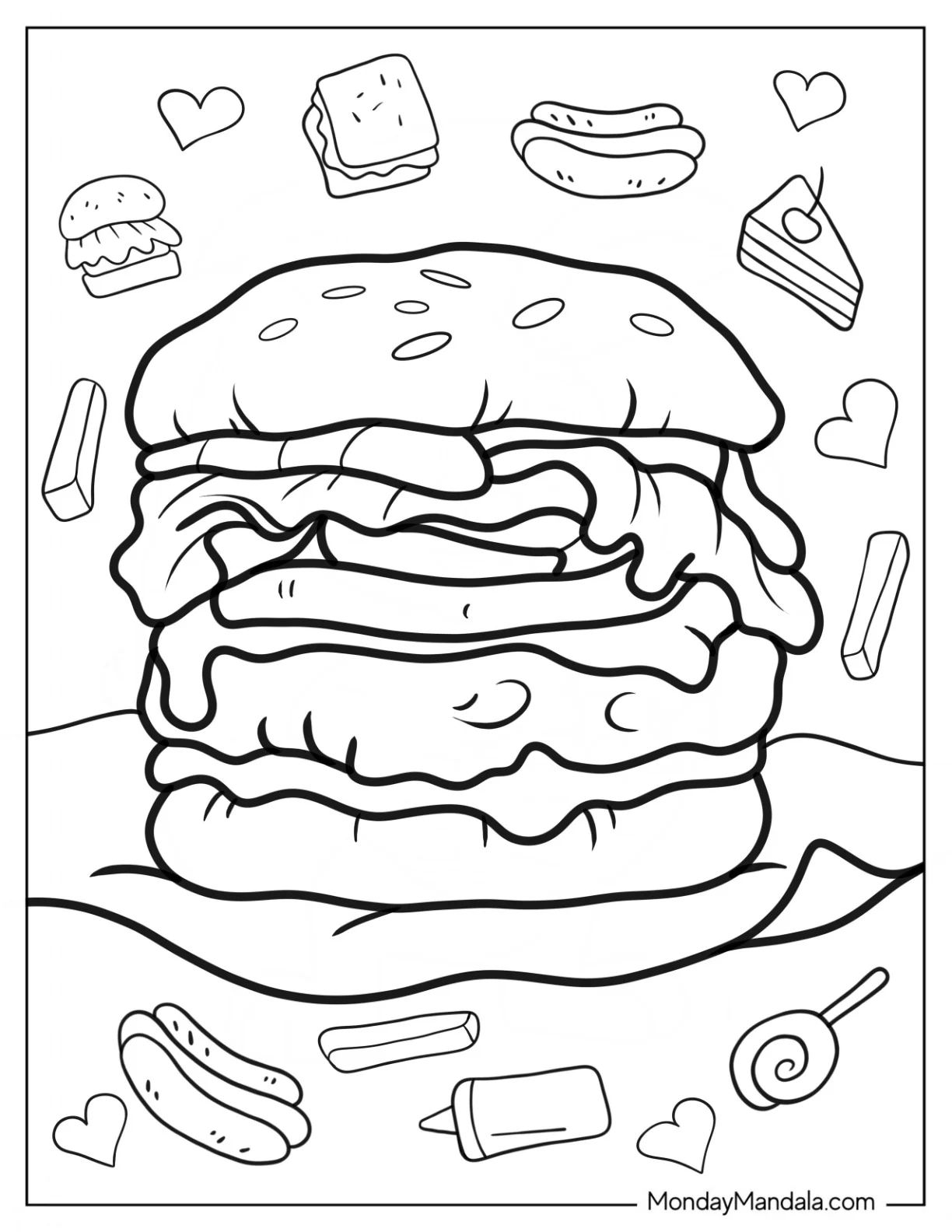 Çocuklar İçin Burger Boyama Sayfaları 