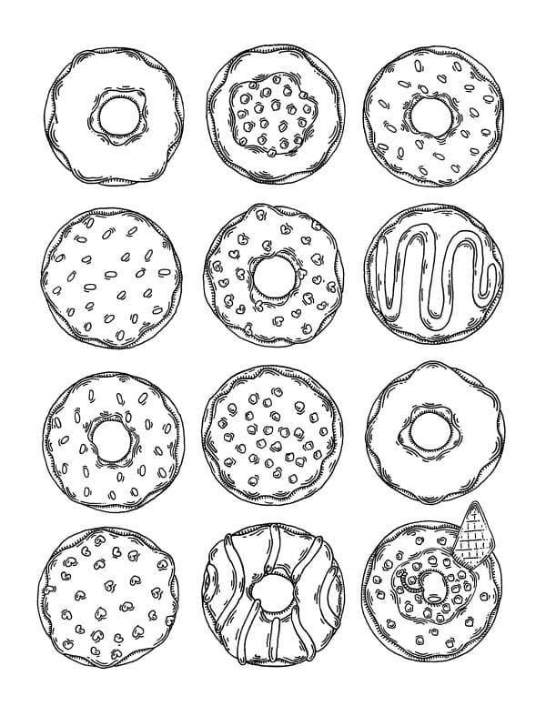 Çocuklar İçin Donat Boyama Sayfaları 