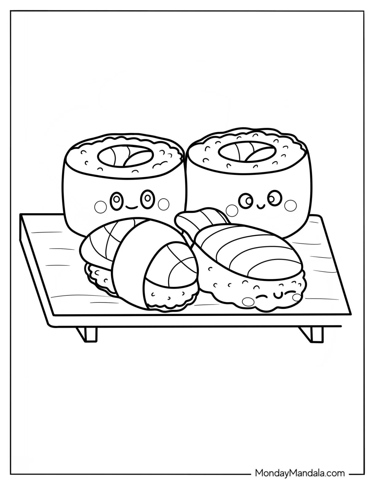 Çocuklar İçin Sushi Boyama Sayfaları 