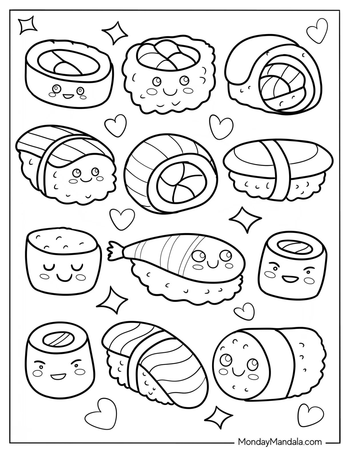 Çocuklar İçin Sushi Boyama Sayfaları 