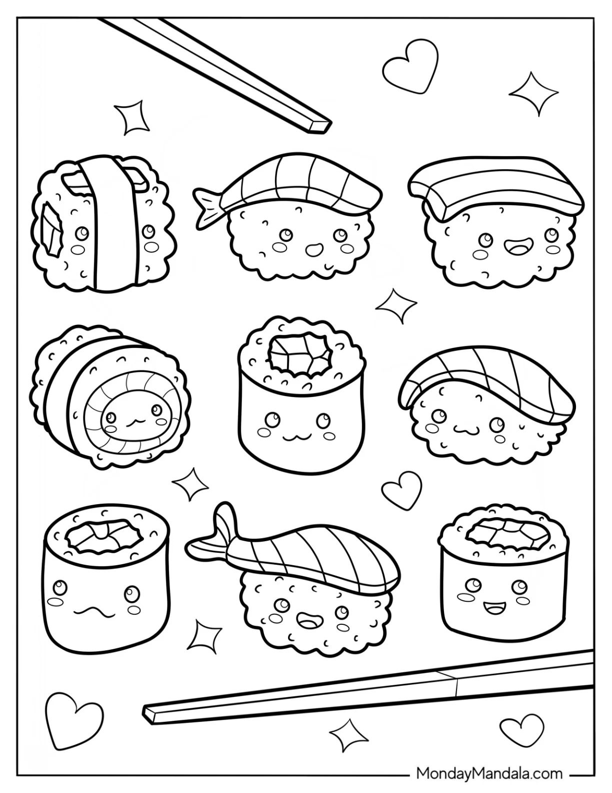 Çocuklar İçin Sushi Boyama Sayfaları 