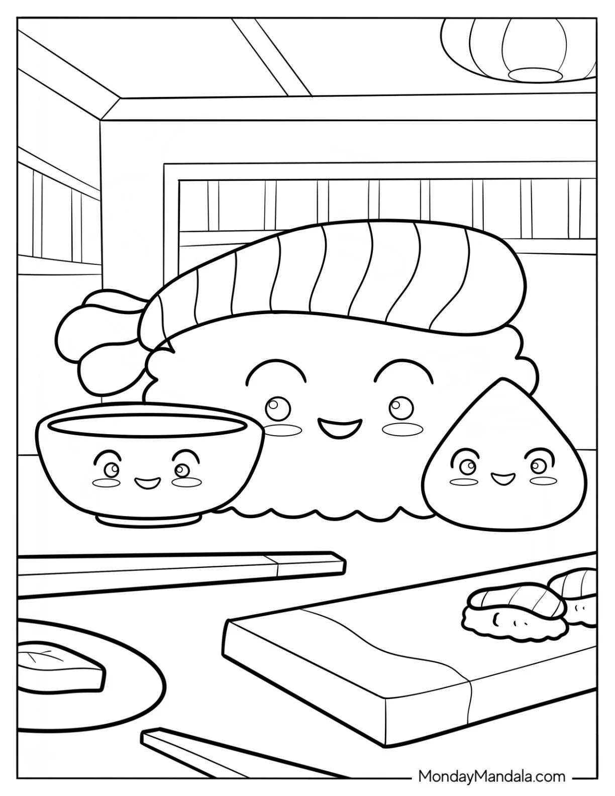 Çocuklar İçin Sushi Boyama Sayfaları 