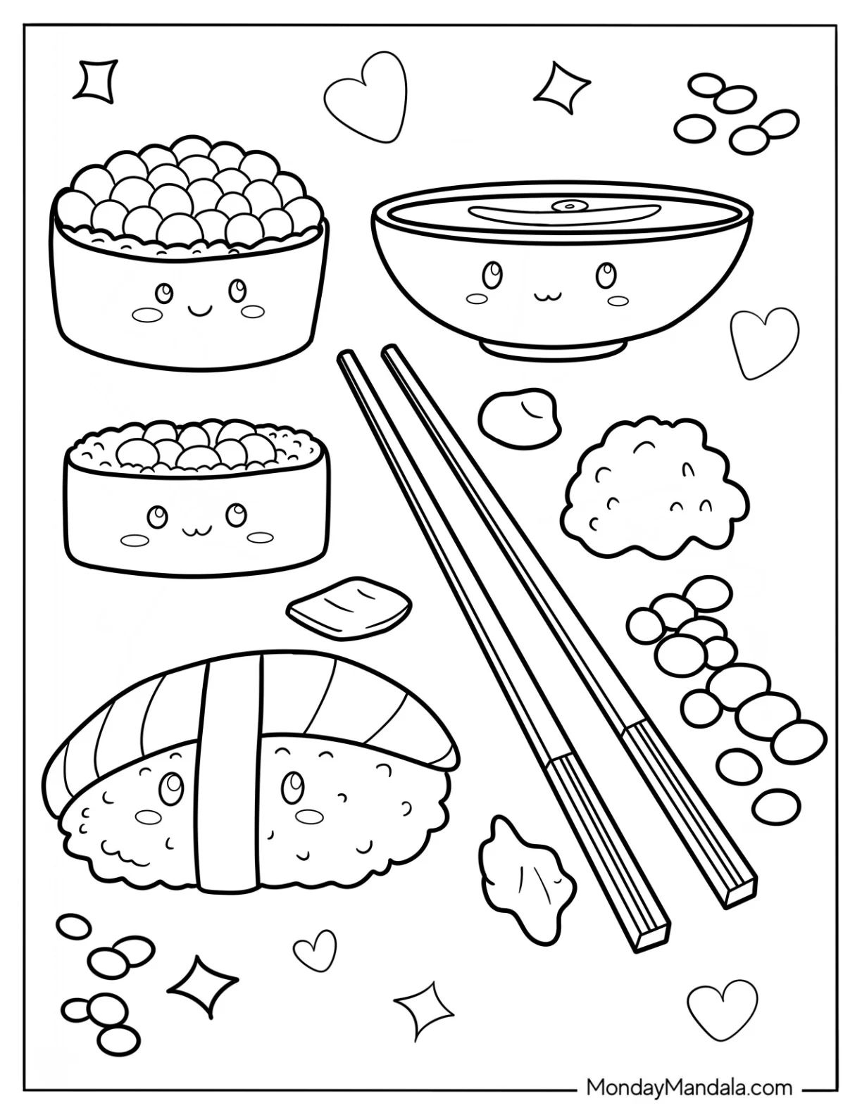 Çocuklar İçin Sushi Boyama Sayfaları 