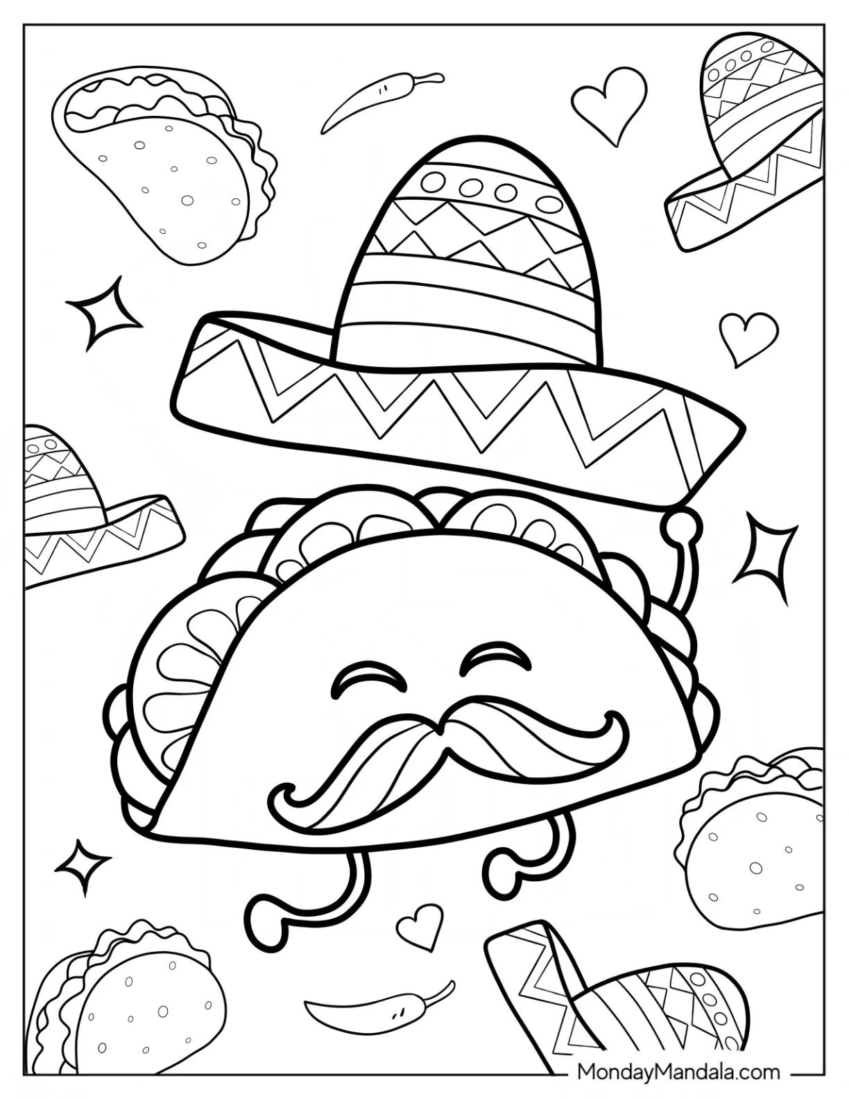 Çocuklar İçin Taco Boyama Sayfaları 