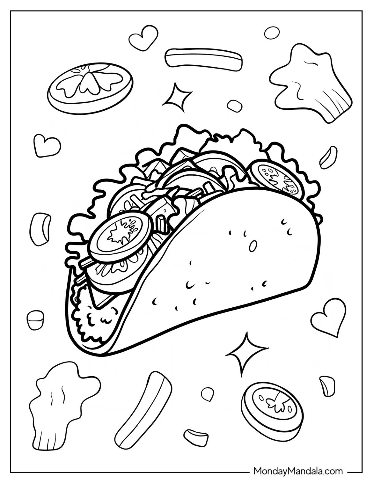 Çocuklar İçin Taco Boyama Sayfaları 