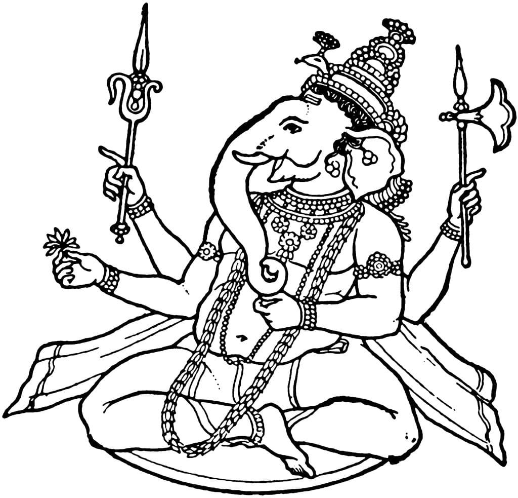 Çocuklar İçin  Ganesha Boyama Sayfaları 