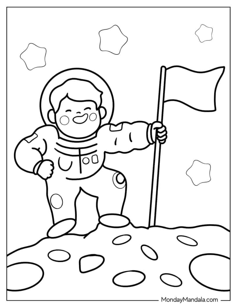 Çocuklar İçin  Astronot Boyama Sayfaları 