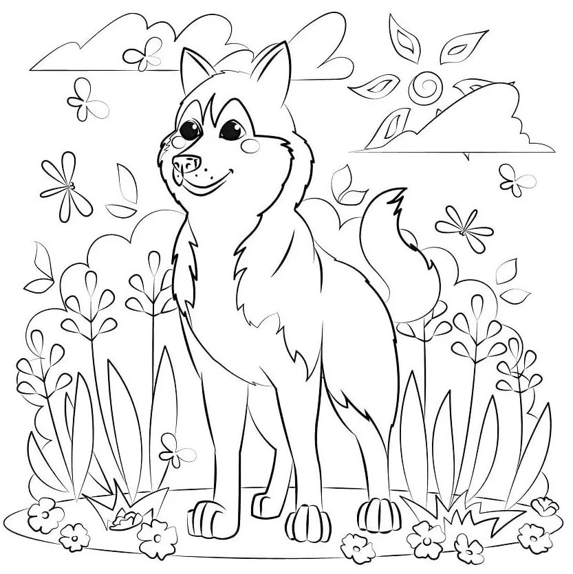 Çocuklar İçin Husky-Köpek Boyama Sayfaları 