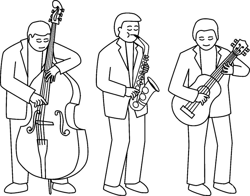 Çocuklar İçin  Jazz-Müziği Boyama Sayfaları 