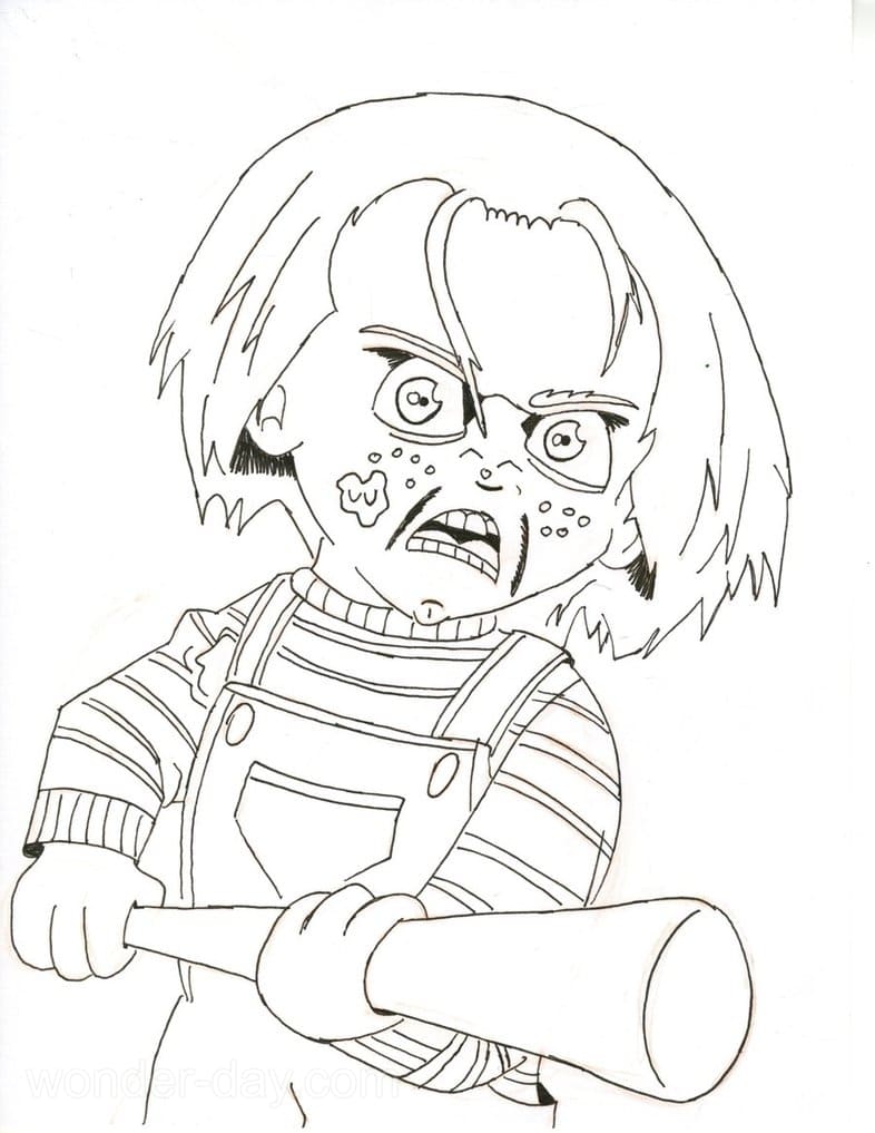 Çocuklar İçin Chucky Boyama Sayfaları 