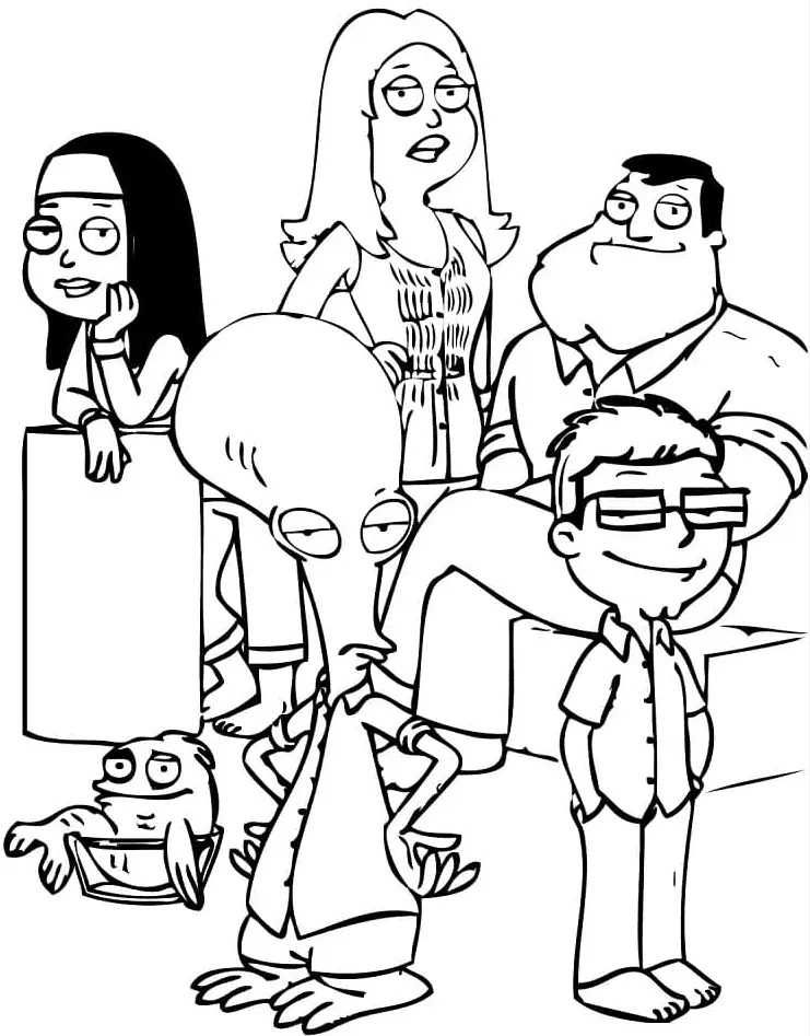 Çocuklar İçin American Dad Boyama Sayfaları 