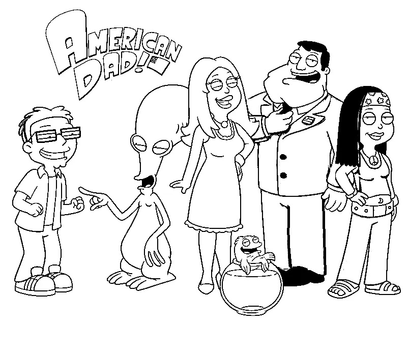 Çocuklar İçin American Dad Boyama Sayfaları 