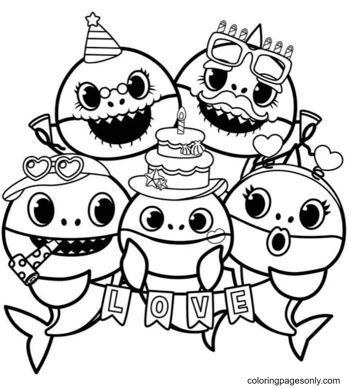 Çocuklar İçin Baby Shark Boyama Sayfaları 
