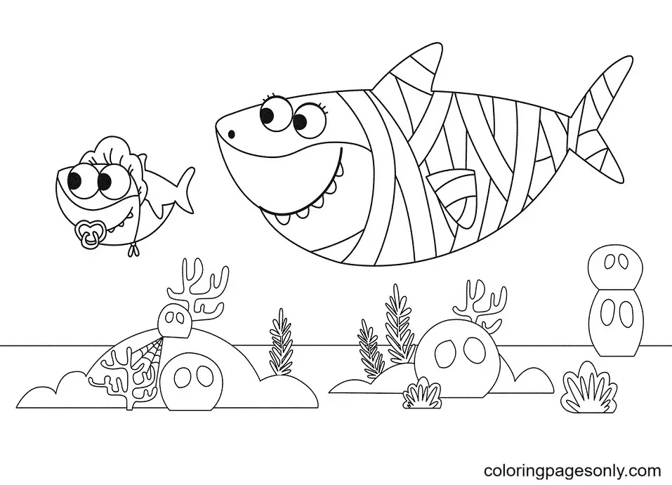Çocuklar İçin Baby Shark Boyama Sayfaları 