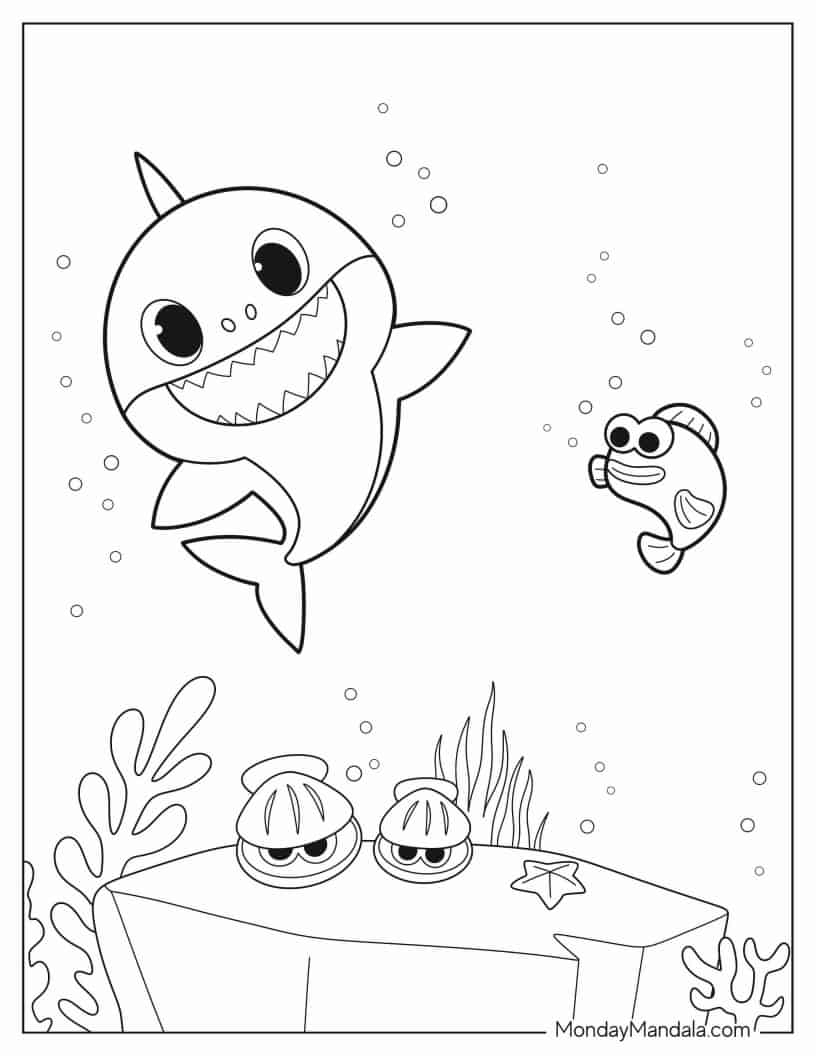 Çocuklar İçin Baby Shark Boyama Sayfaları 