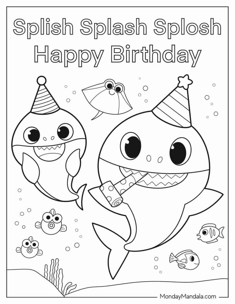Çocuklar İçin Baby Shark Boyama Sayfaları 