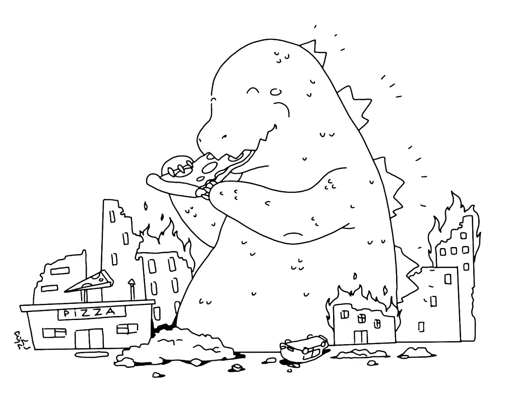 Çocuklar İçin Godzilla Boyama Sayfaları 