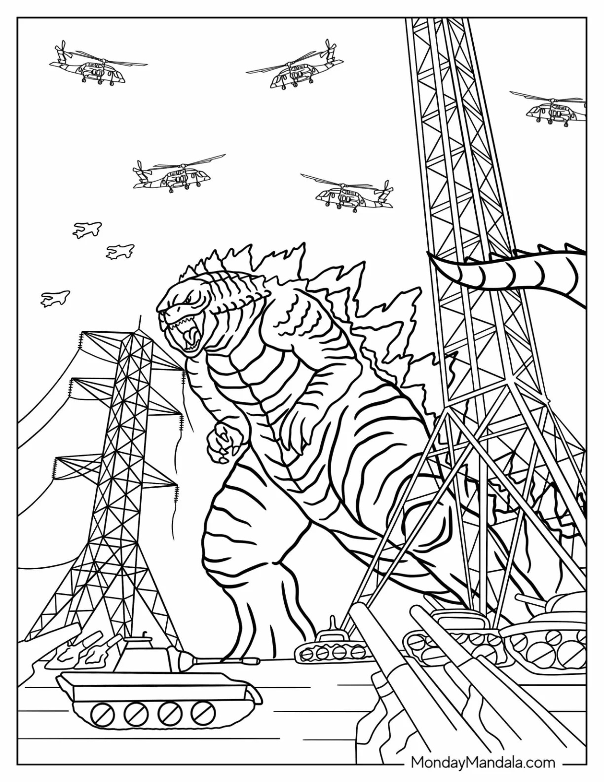Çocuklar İçin Godzilla Boyama Sayfaları 