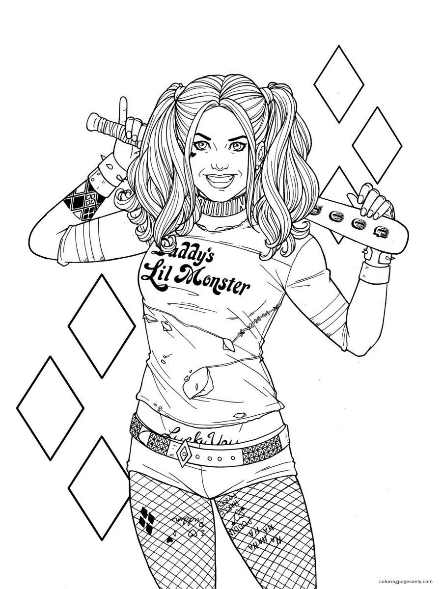 Çocuklar İçin Harley Quinn Boyama Sayfaları 