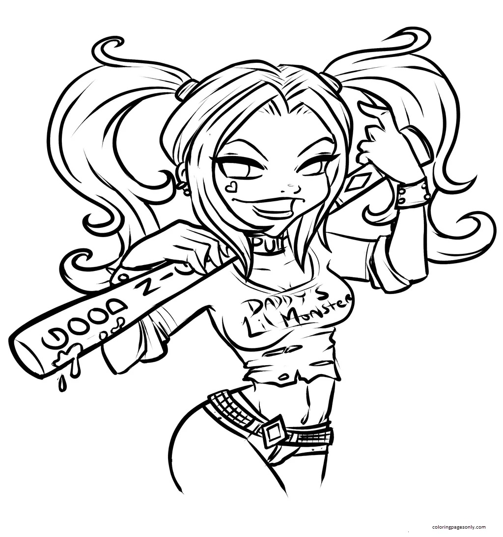 Çocuklar İçin Harley Quinn Boyama Sayfaları 