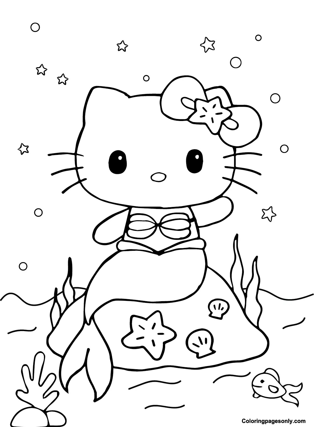 Çocuklar İçin Hello Kitty Deniz Kızı Boyama Sayfaları 