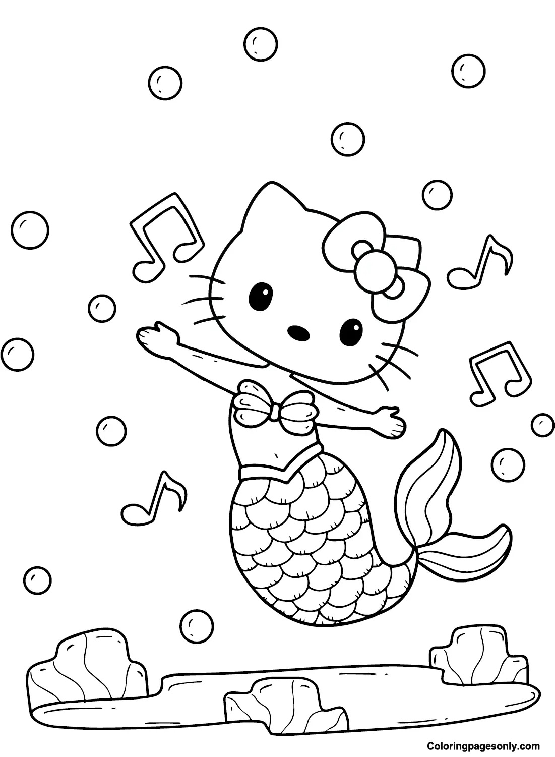 Çocuklar İçin Hello Kitty Deniz Kızı Boyama Sayfaları 